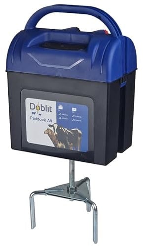 Doblit A9 Paddock Electric Fence Energiser 0.25J | Power Up to 3km | High/Low Power Modes | Battery Saving Technology | Includes Self Earthing Stand & Connection Leads