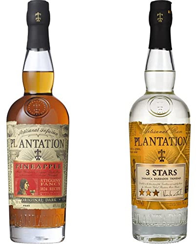 PLANTATION RUM - Stiggins Fancy Pineapple - Rhum Aromatisé - 40% Alcool - Origine : Caraïbes - 70 cl & RUM Three Stars White Rum - RHUM - 41,2% Alcool - CARAIBES - Bouteille 70 cl