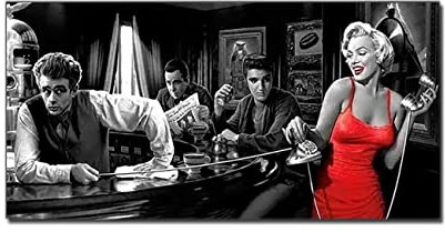 Java Dreams with James Dean Marilyn Monroe Elvis Presley and Humphrey Bogart by Chris Consani Bar Pictures Hollywood Wall Art Print Poster Black Art Canvas Painting Artwork, Frameless,30x90cm