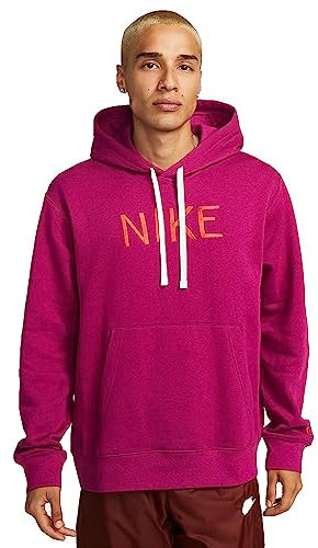 Nike -Felpa con Cappuccio -Cappuccio Regolabile -Bordo E Polsini A Costine -Scritta Regular Fit M Viola Viola/Rosso