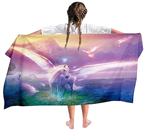 Ulticool Mikrofaser Kinder Handtuch 140 x 70 cm - Einhorn Pferd Unicorn - Leicht Reisehandtuch Schnelltrocknend Badetuch Strandhandtuch Microfaser Microfiber - Reise Strand Sport Kind Mädchen