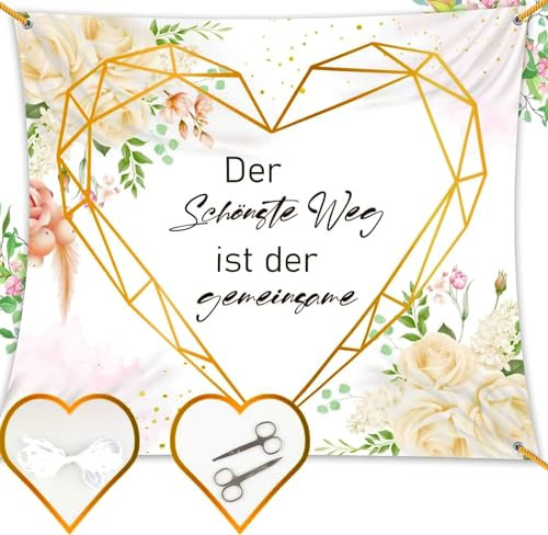 Hochzeitsherz Im Modernen Boho-Stil Geschnitten, 200x180cm Hochzeitslaken zum Ausschneiden,2 ScherenUnd 6 Meter Seil Perfekt für Hochzeitsdekorationen Und Hochzeitsspiele Für Frischvermählte.