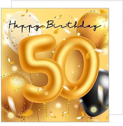 Edition Seidel Premium quadratische Glückwunschkarte zum 50. Geburtstag mit Umschlag. Geburtstagskarte Happy Birthday Karte Geburtstag Mann Frau Luftballons Gold (GZQ103-50)
