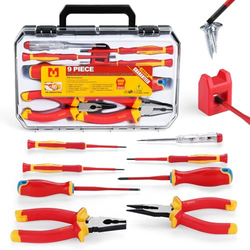 Mustbau Kit Tournevis de Précision, VDE Tournevis Électricien Isolé 1000V avec Pince Universelle, 9 Pieces Tournevis Isolés Ultra-fins avec Têtes Fente et Cruciforme Pour Travaux Électrique