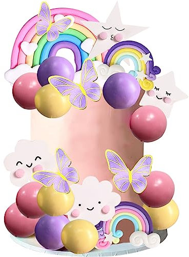 MEZHEN Tortendeko Kugeln Torte Deko Geburtstag Böhmische Ball Kuchen Topper Dekoration Regenbogen Kuchendeko Schmetterling Cake Topper Kindergeburtstag Tortendekoration Hochzeit 32 Stück