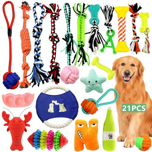 YUTUY Hundespielzeug,21 Pcs Set Hunde Kauspielzeug Seil Ball Hunde Robuste Zähne Kauen Langlebig Spielzeug Zahntraining Set Hundespielzeug Set für Kleine Große Mittelgroßen Hund