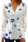 BISKAMY Tops for Women UK Elegant Ladies Tops Lace Patchwork Shirts Long Sleeve V Neck Blouse Plus Size Casual Loose T-Shirt， Blue Flower XX-Large