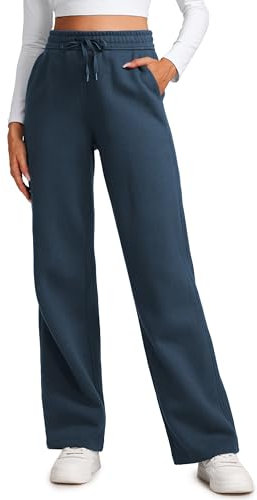 CRZ YOGA Damen Jogginghose Gefütterte Baumwolle Hohe Taille Joggers Soft Freizeithose Winter Lounge Hosen mit Taschen - 76cm Tinte Blau 36