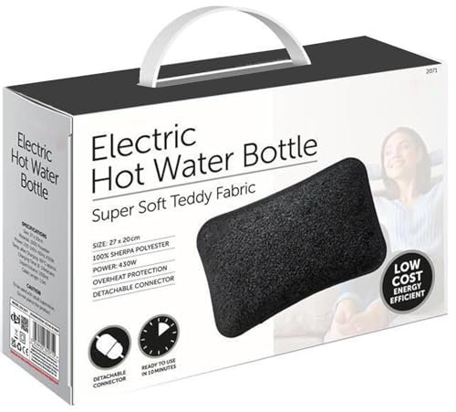 Rechargeable Electric Hot Water Bottle Ultra Plush Teddy Plush Bed Hand Warmer Massaging Heat Pad Cozy Pain Relief Fast Heating Auto-Shut Off Function Over-Heat Protection & No Refill Black