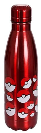 Elbenwald Bouteille d'eau Pokemon - 780 ml avec motif Pokeball, bouteille d'eau avec bouchon à vis, hauteur de 26 cm - Acier inoxydable/Rouge