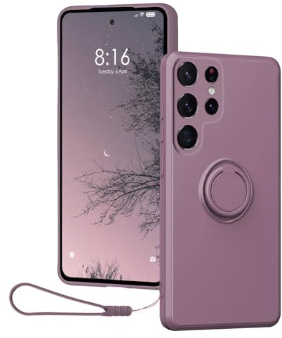 CAIOUS Silikon Hülle für Samsung Galaxy S24 Ultra(2024 6.8Zoll),Ring Case 360 Grad Halter Ständer handyhülle mit Band Kette innem Microfaser Magnetischen Autohalterungen Cover (Lila)
