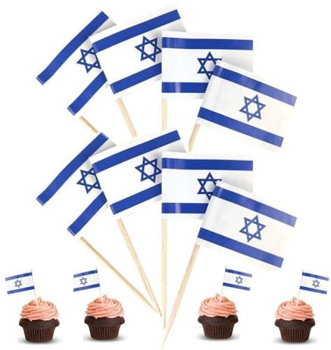 Essens-Zahnstocher mit Israel-Flagge 100 Stück Mini-Nahrungsmittelstäbchen mit Nationalflagge für Sandwiches Essen Cupcake-Topper Geschirr Partyzubehör