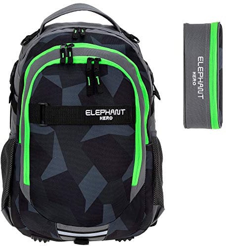 Elephant 2 Teile Set Rucksack Signature Hero Schulrucksack 12723 + Mäppchen Box (Cyber Camo Grün 12770)