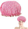Double Layer Shower Cap for Women Waterproof Reusable Elastic Band, Ruffled Edges Covering Ears for Long, Short & Curly Hair (Pink Bird)