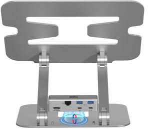 Rapoo UCS-5001 Laptop-Ständer mit magnetisch Abnehmbarer Dockingstation (1x HDMI, 1x LAN/Ethernet, 2X USB-A, 1x USB-C) USB-C Hub im Aluminium Design PC & Mac - Silber