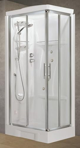 Novellini New Holiday A80 Hammam 80x80 cm Cabina Doccia Multifunzione Apertura Scorrevoli Miscelatore Meccanico Vetro Trasparente Profilo Silver Reversibile Idromassaggio Sauna Asta Altezza 225,5 cm