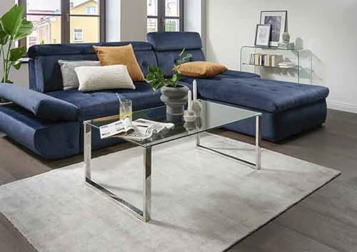 möbelando Couchtisch >5/212-00< in Klarglas, Metall Edelstahl poliert - 110x42x65 (BxHxT)
