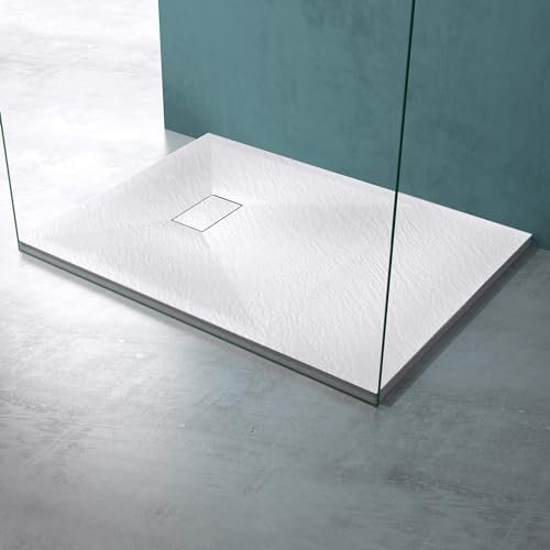Mai & Mai Duschtasse Duschwanne Geoma06 90x120x4cm Weiß Flach Rechteckig Mineralgusswanne mit DIN-Anschlüsse für Bodenebene Montage Möglich, Einfache Installation