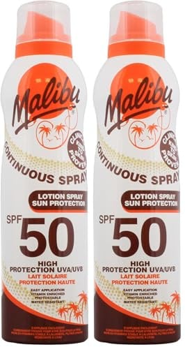 Malibu Sun SPF 15 Continuous Lotion Spray Sunscreen, Vitamin Enriched, Water Resistant, 175ml (Pack of 2)