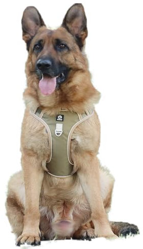 Coogime atmungsaktives Hundegeschirr No Pull Brustgeschirr Reflexstreifes Geschirr für Hunde Sicheres Welpengeschirr Führung Einstellbar Weich (Khaki, m)