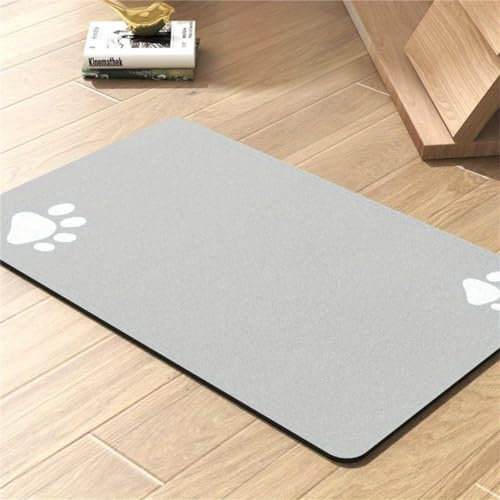 Xisnuient Napfunterlage Hund Katzen Futternapf Unterlage Hochwertige rutschfest Hundenapf Unterlage Super Saugfähige Schnelltrocknend Futtermatten Für Haustier Futtermatte Für Katzen (50x80cm,Grau)