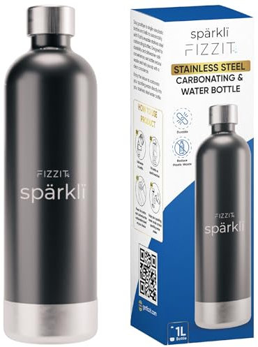 Stainless Steel Carbonation Bottle and Water Bottle | Compatible With Philips Carbonation Soda Maker and Aarke Soda Makers, Dishwasher Safe (Black-SS-Bottle)