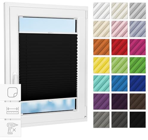 Estika Plissee zum kleben innenrahmen - Schwarz - 115 cm x 120 cm - Plissee ohne Bohren, Plissee kleben, Rollos für Fenster ohne Bohren, Jalousien Fenster für innen, Fenster plissee