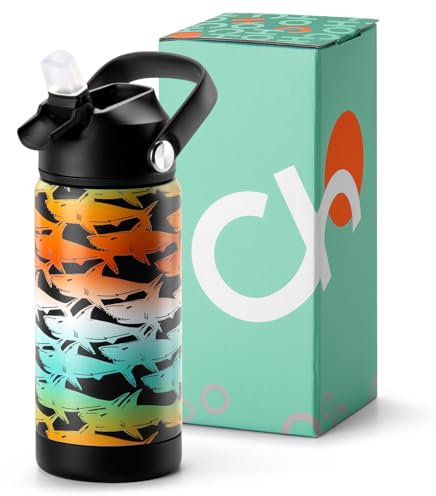 Choco Mocha Boys Stainless Steel Water Bottle With Straw - Kids Metal Insulated Bottle for School, Leak Proof, BPA Free, Double Wall, 450ml/14Oz, GradientShark