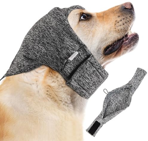EASY JOY Verstellbares Ohrenschützer Hund, Verstellbare Ohrenschützer für Haustiere, Ohrenschützer für Hunde, Hunde Beruhigungskopfbedeckung, Grau M