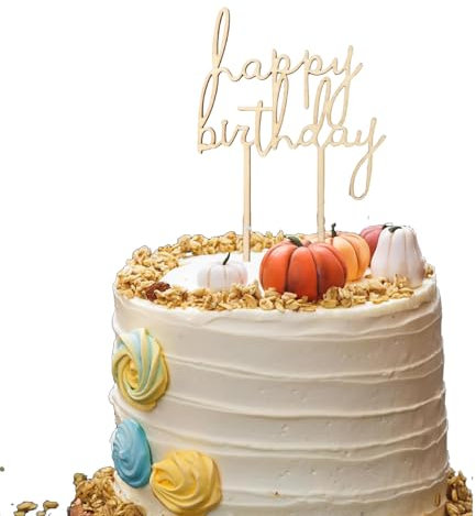 Cake Topper Happy Birthday aus Holz Kuchendeko Geburtstag für DIY Kuchendeko Geburtstag Kreative und elegante Tortenaufsätze zum Selbermachen, Kuchen Deko für Mädchen Jungen Frauen Mann Größe 13x 8cm