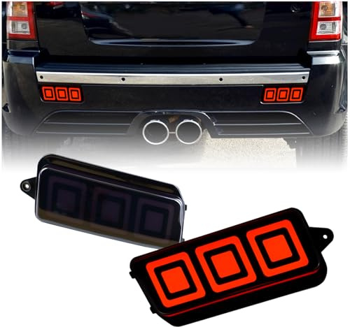 KEEGTBOX Smoke Lens LED Rear Bumper Fog Light Kit Brake Sequential Turn Signal Lamps Compatible with Jeep Grand Cherokee SRT8 SUV 2005-2010 Rear Tail Fog Lamp Replace (SMOKED)