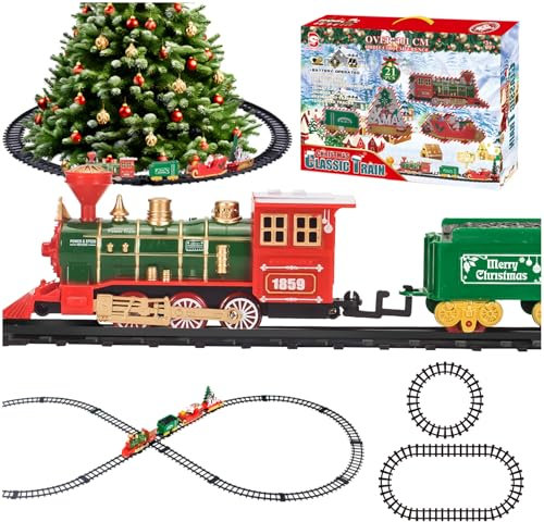 Daity trenino elettrico per bambini Treno elettrico per albero di Natale con luci e suoni Allenati attorno all'albero di Natale Adatto a bambini di età superiore ai 3 anni