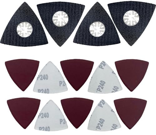 Amazleer 4 Stück Dreieck Schleifteller, 80mm Dreieckige Schleifscheibe für Fein Multimaster, mit 8 Schleifpapier, für Holz, Metall, Hartplastik, Putz, Schleifen, Entrosten (14)