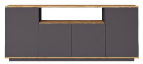 Vente-unique - Buffet avec 4 Portes et 1 étagère - Anthracite et Naturel - LOTULA