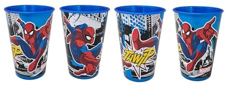 Lot de 4 gobelets pour enfant 260 ml au choix : Cars, Pat' Patrouille, Avengers, Blaze/gobelets en plastique sans BPA - Cadeau pour garçon (Spiderman x 4)