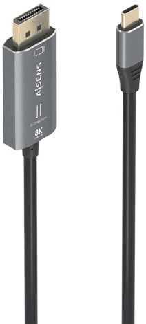 AISENS - A109-0880 - Cable Conversor Aluminio Bidireccional USB-C A DISPLAYPORT 8K@60Hz, USB-C/M-DP/M, Negro, 1.8M
