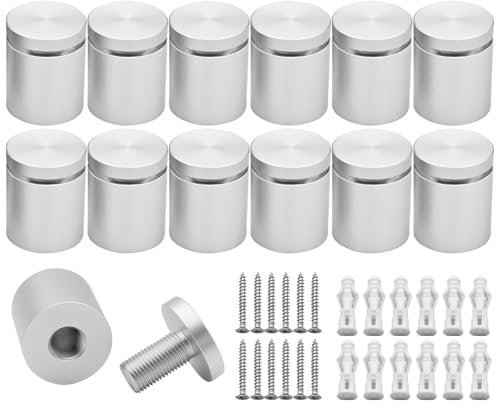 KENSHIRE 12PCS 25x25mm Aluminum Solid Sign Standoff Wall mounts Advertising Screws fixings standoffs Fixing for Acrylic Signs Display (Satin Chrome Anodized)