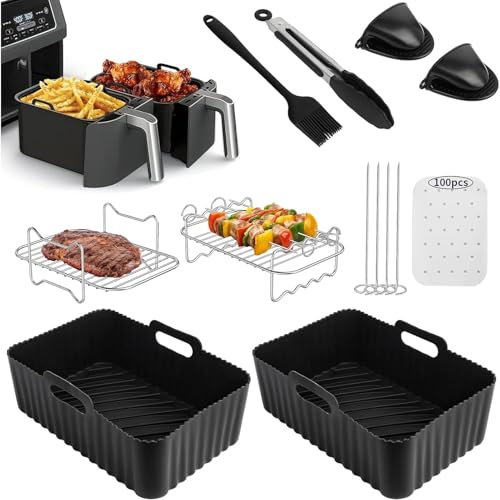 Accessoires Air Fryer, 9 Pièces Grille de Cuisson pour Friteuse à Air, Air Fryer Grille en Acier Inoxydable Antiadhésif pour Ninja Foodi AF400EU, AF300EU, AF500EU (9PCS)