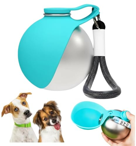 2 in 1 Portable Dog Water Bottle, Pet Water Bottle with Foldable Silicone Bowl Stainless Steel Dog Travel Water Bottle for Outdoor Walking Hiking Travels
