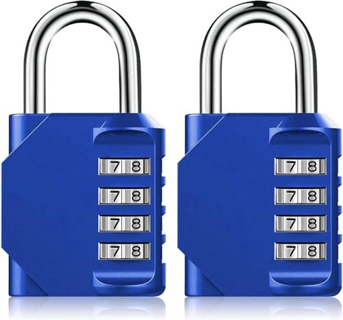 SNZ Lot de 2 Cadenas Code 4 Chiffres Antivol, pour Casier, Hangar, École et Salle de Sport avec Code Numérique - Cadenas Casier et Chaîne Cadenas Robuste et Sécurisé (Bleu)