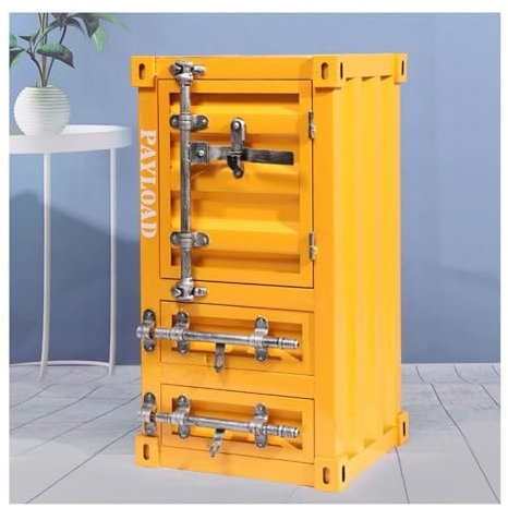 MGHRUE Metallspindschrank Industrieller Metall-Aufbewahrungsschrank Mit Schublade, Kreativer Container-Nachttisch, Aufbewahrungsschränke, Für Zuhause, Restaurant, Bar, Fitnessstudio,Gelb