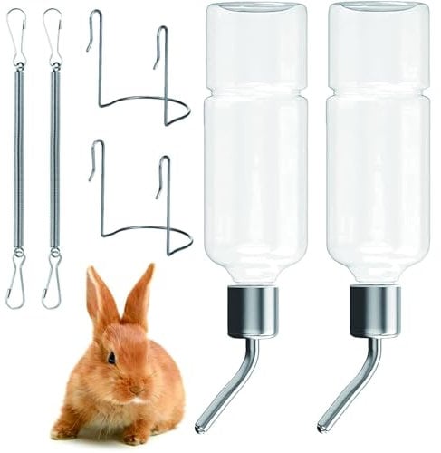 2 Pcs Rabbit Water Bottle, Pet Hanging Water Bottles, Hamster Water Dispenser Bottles, Portable Pet Hanging Drinking Waterers Bottles for Ferrets Chinchillas Guinea Pigs Small Puppy Kitten