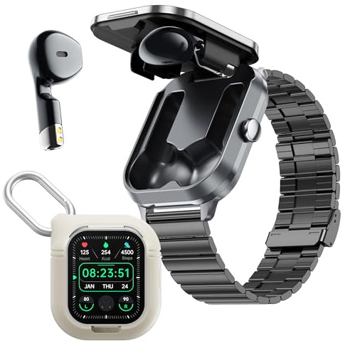 findtime 2-in-1 Smartwatch mit Kopfhörern Gesundheitsuhr Fitness Tracker Sportuhr Smart Watch Herren Fitnessuhr Pulsmesser Schlaftracker Schrittzähler Aktivitätstracker Laufuhr