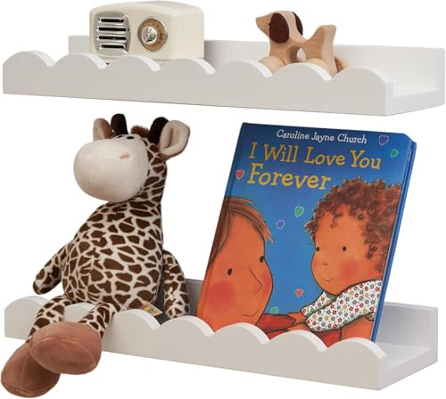Gieanoo Bilderleiste Holz,30cm überbackene Schwebendes Regal Satz von 2 | Weiß Massiven Kiefer Holz, Wandregal Kinderzimmer für Schlafzimmer Kinder, Kleinkind Zimmer, Baby Zimmer