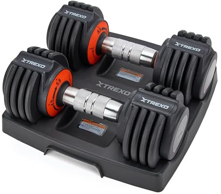 TREXO Verstellbare Hantelset 2x 5,75 kg Hanteln aus Stahl mit rutschfestem Griff Ideal für das Krafttraining zu Hause und im Fitnessstudio Hantelset Kurzhantel mit stabilem Sockel