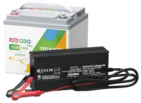 Redodo 12V 50Ah Pro Batteria LiFePO4 con 12V 10A Caricabatteria LiFePO4 | BMS 50A, 640Wh, 4000+ Cicli Profondi, 5 Ora Carica Veloce per Motore di Pesca, Campeggio e Sistemi Solari