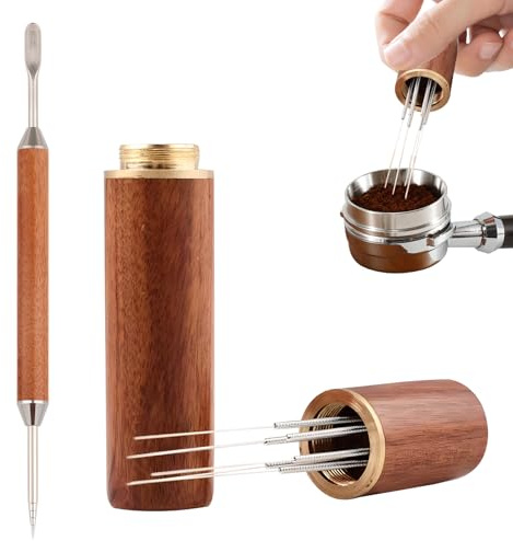 VLYX Espresso-Verteiler & WDT-Werkzeug mit natürlichem Palisandergriff | Auswechselbarer 6-Nadel-Rührstab | Barista-Kaffeezubehör mit doppelseitiger Kaffeenadel