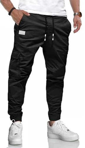 KUNJLELP Pantalon Cargo Homme Pantalon Casual Sport Jogging Coton Pantalon de Travail avec Plusieurs Poches Cordon de Serrage