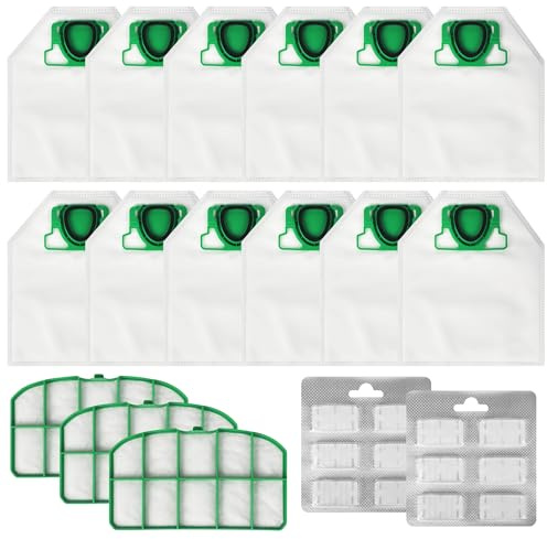 12 bolsas para aspiradora Vorwerk Kobold VK200 FP200, con 3 filtros de protección del motor. Bolsas no tejidas, adecuadas para bolsas de filtro de reemplazo de Vorwerk VK200 FP200