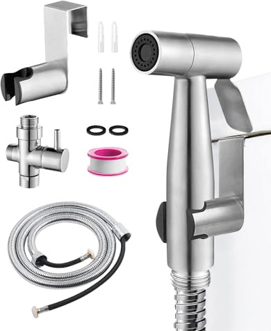 ALONK Bidet Handbrause Set, Edelstahl Toilettendusche mit 1.5m Schlauch und Halterung Wasserhahnspender, Toiletten Dusche Badezimmerhygiene und Windelreinigun